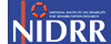 Image: NIDRR logo. White letters on blue background with an orange stylized dot over the letter I.